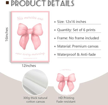 6Pcs Pink Bible Verses Wall Art Christian Floral Pictures 12x16in Unframed - color: Pink Poster, size: 16L"X12W"