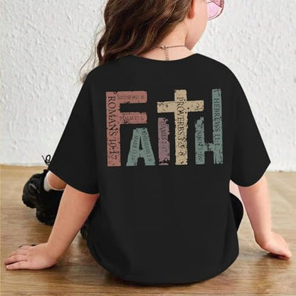 Jesus Shirt for Girls Christian Faith Tshirts Kids Cute Bible Verse Graphic Tees Inspirational God Religious Clothes - color: Black, size: 11-12 Years