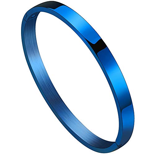 Jude Jewelers Stainless Steel Classical Simple Plain Blank Open Clasp Bangle Bracelet - color: Blue