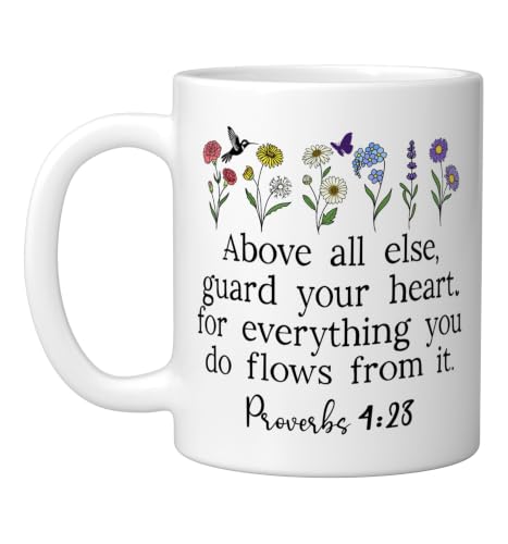 Above Else Guard Your Heart Proverbs 4:23 Bible Verse Jesus Ceramic Mug, White, 11oz - color: White, size: 11 Ounces