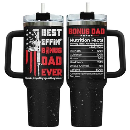 34HD Bonus Dad Best Step Ever Nutrition 40 oz Tumbler with Handle, Dad Gift - color: Best Bonus Dad Ever