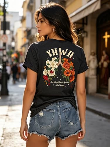 Christian Shirts for Women Faith Bible Verse Shirt Pray Graphic Tops - color: Darkgrey-b, size: Large