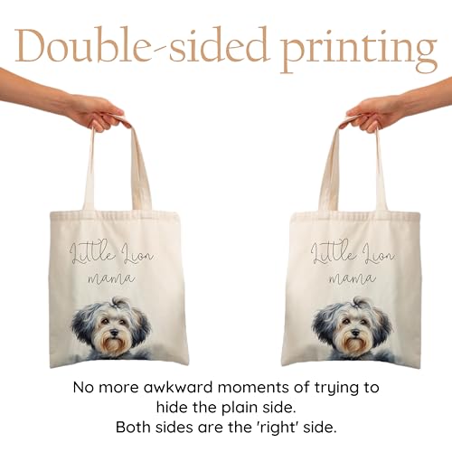 Dog Mom Canvas Tote Bag for Women, Reusable Cotton Shoulder Bag, Dog Lover Gift, Mother’s Day Pet Mom Shopping Tote - color: Little Lion