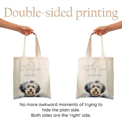 Dog Mom Canvas Tote Bag for Women, Reusable Cotton Shoulder Bag, Dog Lover Gift, Mother’s Day Pet Mom Shopping Tote - color: Little Lion