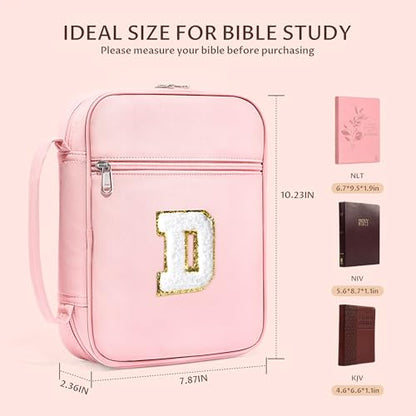WOBAGMEN Bible Cover for Women,Pink PU Leather Personalized Bible Case with Bible Study Supplies,Including Tabs and Highlighter Set, Faith Chiristain Gift for Women Girls (Pink, D) - size: D