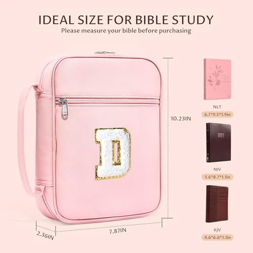 WOBAGMEN Bible Cover for Women,Pink PU Leather Personalized Bible Case with Bible Study Supplies,Including Tabs and Highlighter Set, Faith Chiristain Gift for Women Girls (Pink, D) - size: D