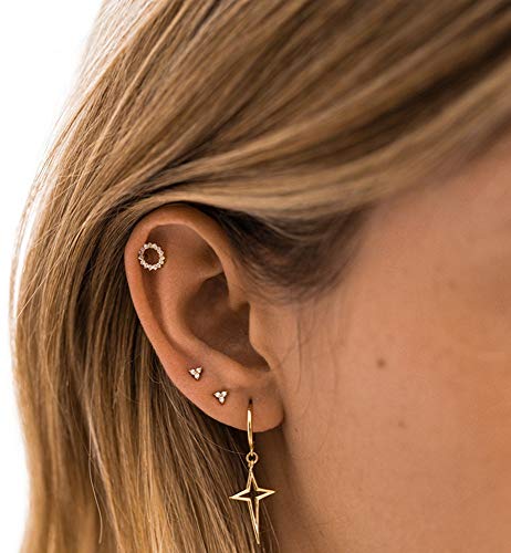 Minimalist Cross Star Dangle Drop Small Hoop Earrings for Women Girls 925 Sterling Silver Charms Huggie Hoops Constellation Tiny Star Cartilage Earring Pierced Ear Crucifix Jewelry - style: Golden