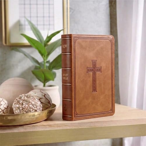 KJV Holy Bible, Compact Large Print Faux Leather Red Letter Edition - Ribbon Marker, King James Version, Saddle Tan