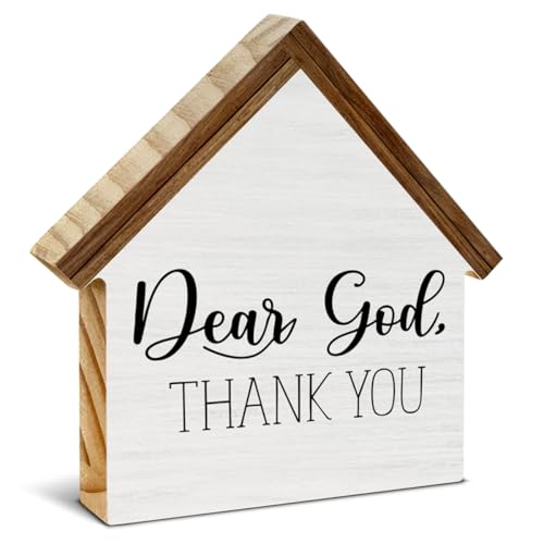 Christian Home Decor, Dear God Thank You House Shaped Wood Sign - color: Dear