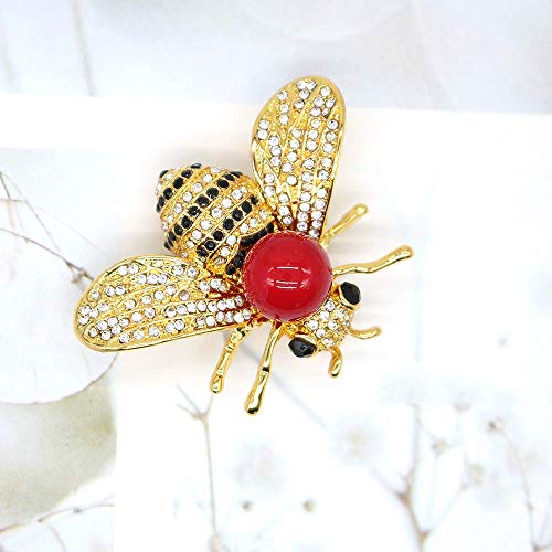 Honey Bee Brooches Crystal Insect Themed Bee Brooch Animal Fashion Shell Pearl Brooch Pin Gold Tone - color: Red pearl