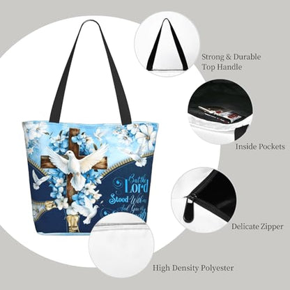 Bible Tote Bags for Women Christian Tote Bag Church Shoulder Bag Inspirational Bags With Zipper Christian Gift - color: But the Lord Stood With Me