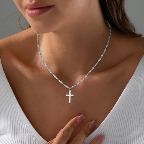18K Gold Plated Cross Necklace for Women Trendy - color: 1-Tiny Cross(Silver)