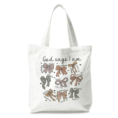 Bible Tote Bags Cute Christian Preppy Canvas Tote Bag Christian Gifts for Women Reusable Shopping Bags(Parent) - color: Bible-bow-1
