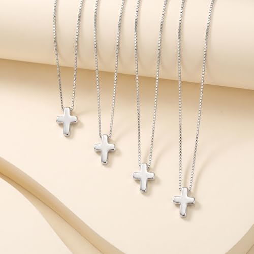 S925 Sterling Silver Cross Necklace for Women, Sterling Silver Chain Necklaces Cute Simple Small Cross Pendant Necklace Christian Baptism Religious Faith Jewelry Gifts 16 18 20 22 Inch