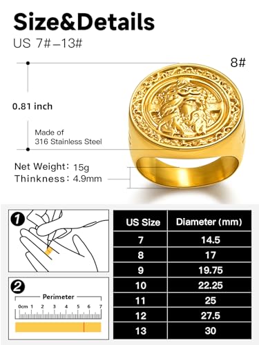 Christian Cross Rings for Men - Stainless Steel Jesus Jewelry with Celtic Knot Sides (Gold/Black/Silver) - Catholic Religious Gift, Size 7-13 - color: G: Gold-Jesus