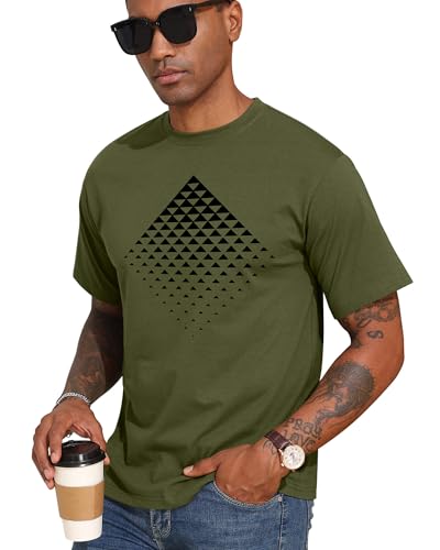 Aiyino Men's Triangle Geometric Tee – Gradient Art 100% Cotton Casual Top - color: Armygreen, size: X-Large
