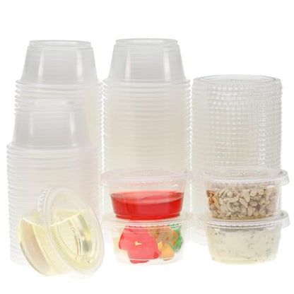 Freshware Plastic Portion Cups with Lids [2 Ounce, 400 Set] Disposable Plastic Cups for Meal Prep, Salad Dressing, Jellos Shot Cup, Condiment and Dipping Sauce Cup - size: 2 oz - 400 sets