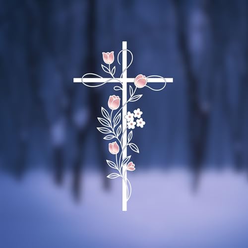 Floral Christian Cross Car Decal for Women - color: Floral Cross Decal