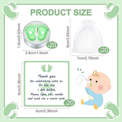 Treela 20 Sets Baby Shower Favor Green Tea Light Candles Organza Bag Cards - color: Green