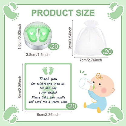 Treela 20 Sets Baby Shower Favor Green Tea Light Candles Organza Bag Cards - color: Green