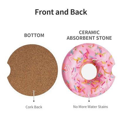Colorful Donut Pink Car Cup Holder Coasters 2 Pack 2.63" for Women - color: Pink