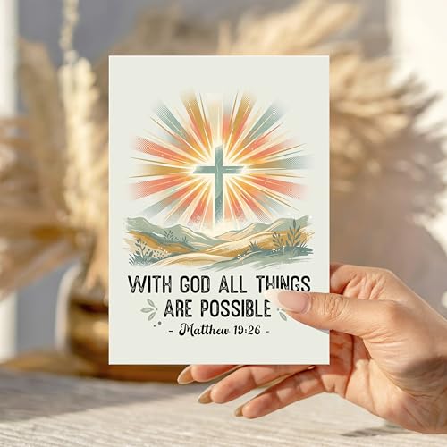 With God All Things Are Possible Christian Encouragement Card Faith Greeting Cards Religious Inspirational Message Thoughtful Gift for Friend Bestie Daughter Son Granddaughter Grandson Coworker Partner Husband Wife - color: with God All Things Are Possibl