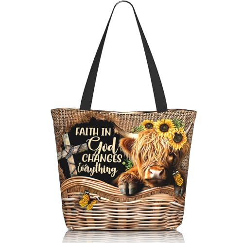 Bible Tote Bags for Women Christian Gifts Religious Church Shoulder Bag - color: Cow
