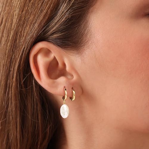 Moodear Gold Earrings for Women, 14K Plated Pearl Earring Stack Jewelry - color: 3pc cross pearl drop