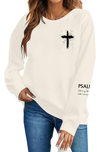 MOUSYA Women Christian Sweatshirt Psalms 91 Sleeve Print Sweatshirt Bible Verse Pullover - color: Apricot, size: X-Large