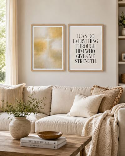 iHery 12x16in Philippians 4:13 Framed Christian Wall Art - color: Beige Framed Philippians, size: 16"L x 12"W