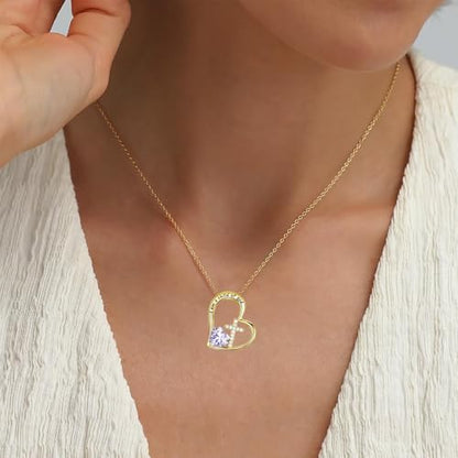 Birthstone Cross Necklace for Girls, Child of God Cross Gifts Jewelry - color: 06. June, style: 02. Yellow color