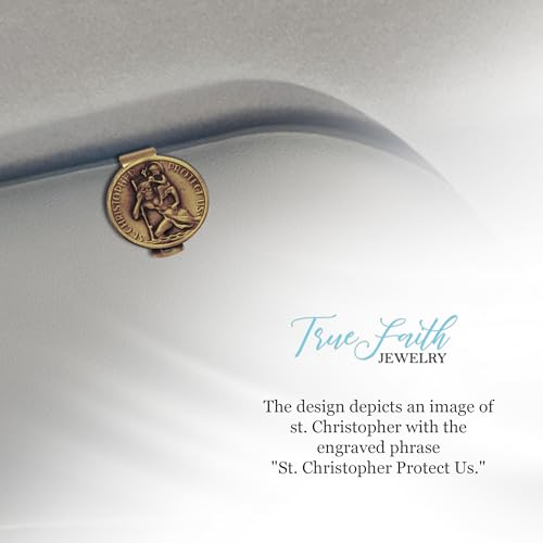 True Faith Jewelry Pewter Round St Christopher Medal Visor Clip for Car, Patron Saint of Travelers, Gift for New Driver, Fine Pewter (92% Tin), 1-7/16 x 1-7/16 Inch - size: St. Christopher (Round) 2