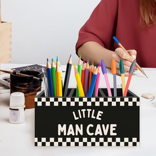 Boys Room Pen Pencil Holder Organizer for Desk, Little Man Cave Black Checkered Wooden Box Signs Decorations for Kids Boys Nursery Bedroom Playroom Desk Tabletop, Race Car Room Decor - color: Color44