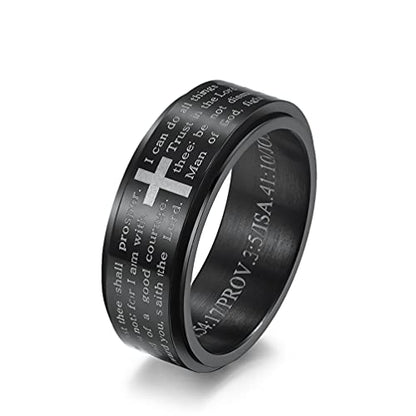 Cross Fidget Anxiety Worry Spinner Rings Stainless Steel I Can Do Bible Prayer Amen High Polished Bands Silver, Size 6 - color: i can do, black