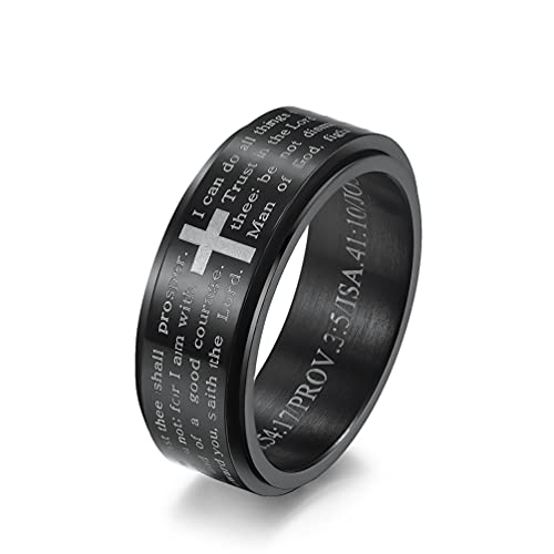 Cross Fidget Anxiety Worry Spinner Rings Stainless Steel I Can Do Bible Prayer Amen High Polished Bands Silver, Size 6 - color: i can do, black