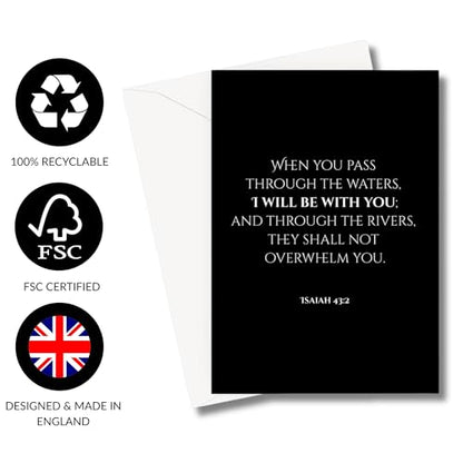 Inspiring Motivational Bible Verse Greeting Cards For Birthday, Retirement, Graduation, Sympathy, Strength, Mourning, Bereavement, Wedding Anniversary and Just Because For Christian Men and Women | Traditional Black and White Design (Isaiah 43:2) - color: