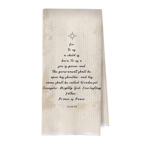 Christian Christmas Kitchen Towels - Bible Verse Waffle Decorative Dish Towels, Religious Scripture Hand Towel, Christmas Tree Tea Towel, Isaiah 9:6, 16x24 Inches - color: Christian- 11