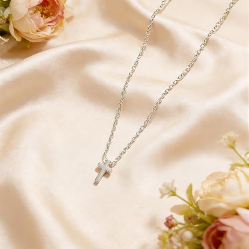 Cross Necklace for Women - Dainty 14K Gold Silver Plated Cross Necklace Choker Jewelry Cute Simple Small Trendy Non Tarnish Waterproof Faith Religious Jewelry Gift for Teenage - style: 12-Tiny Cross-Silver