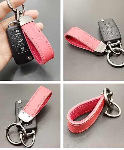 Double-Sided Cowhide Keychain for Car Keys, Vegetable-Tanned - color: Red