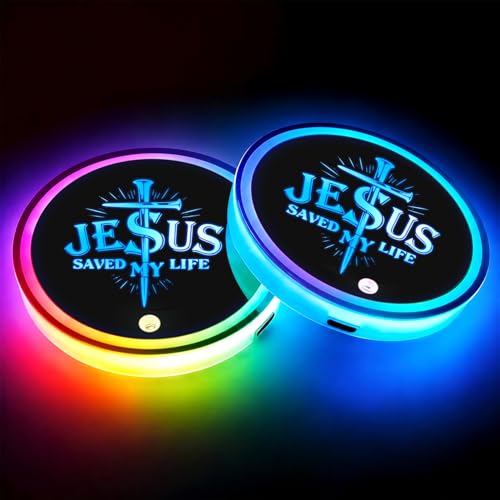Religion Cross Car LED Cup Holder Lights Vibration Sensor Cups Coasters - color: Cross Religion