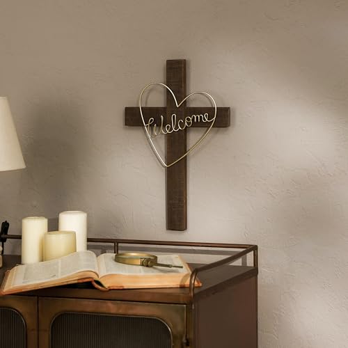NIKKY HOME Wall Cross, Wooden Wall Cross Decor with Welcome - color: Gold