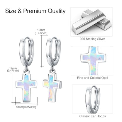 Opal Cross Stud Earrings, 925 Sterling Silver Hypoallergenic Stud Earrings - style: Cross Dangle