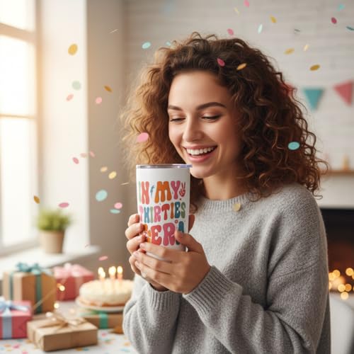 30th Birthday 20oz Tumbler Gift for Women – “Hello Thirties” & “30 and Fabulous” – Stainless Steel Insulated Travel Mug with Lid – Funny Gift for Her, Friends, Sister, Daughter - color: 30th fabulous era