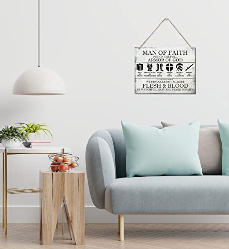 Printed Wood Plaque Sign Wall Hanging, Put on the Full Armor of God Quote Scripture Rustic Man Of Faith Hanging Wall Plaque Wood Signs, Ephesians 6:10-18 Christian Sign - color: Ephesians 6:10