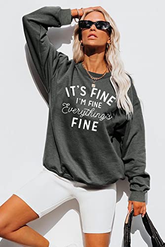 Oversized Sweatshirt for Women Funny Saying Sweatshirts Casual Graphic Pullover Fall Fashion Long Sleeve Shirt - color: Dark Gray, size: Medium