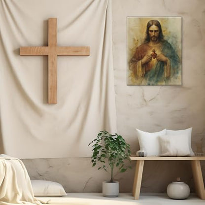 Christian Sacred Heart of Jesus Wall Art Jesus Heart Canvas Print Framed - color: color-R