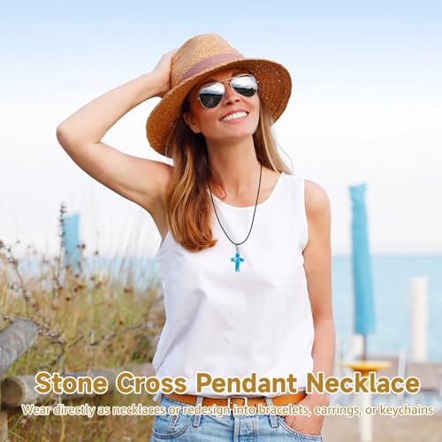50 PCS Stone Cross Pendant Necklaces, Adjustable Cord, Natural Gemstone Charms with Polished Finish, DIY Jewelry Making Cross Charms for Bracelets Earrings Presents - color: 50pcs Multicolor