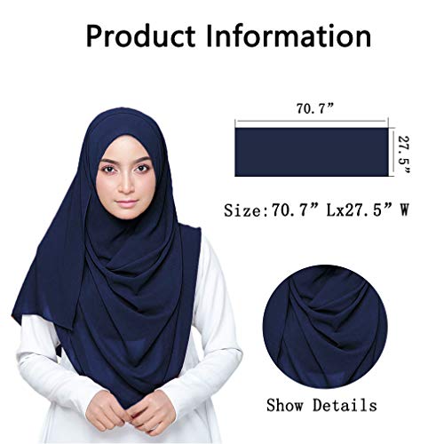 LMVERNA Solid Color Bubble Chiffon Scarf for Women Fashion Soft Hijab Long Scarfs Wrap Scarves - color: Navy Blue