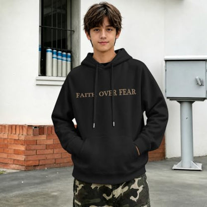 Fkatuzi Christian Faith Over Fear Hoodies For Teen Jesus Hoodie God Sweatshirt Bible Verse Religious Graphic Tops - color: Black, size: Medium