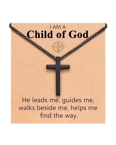 UNGENT THEM Be Strong in Faith, 20 Inch Cross Necklace for Men Teen Boys - style: Child of God